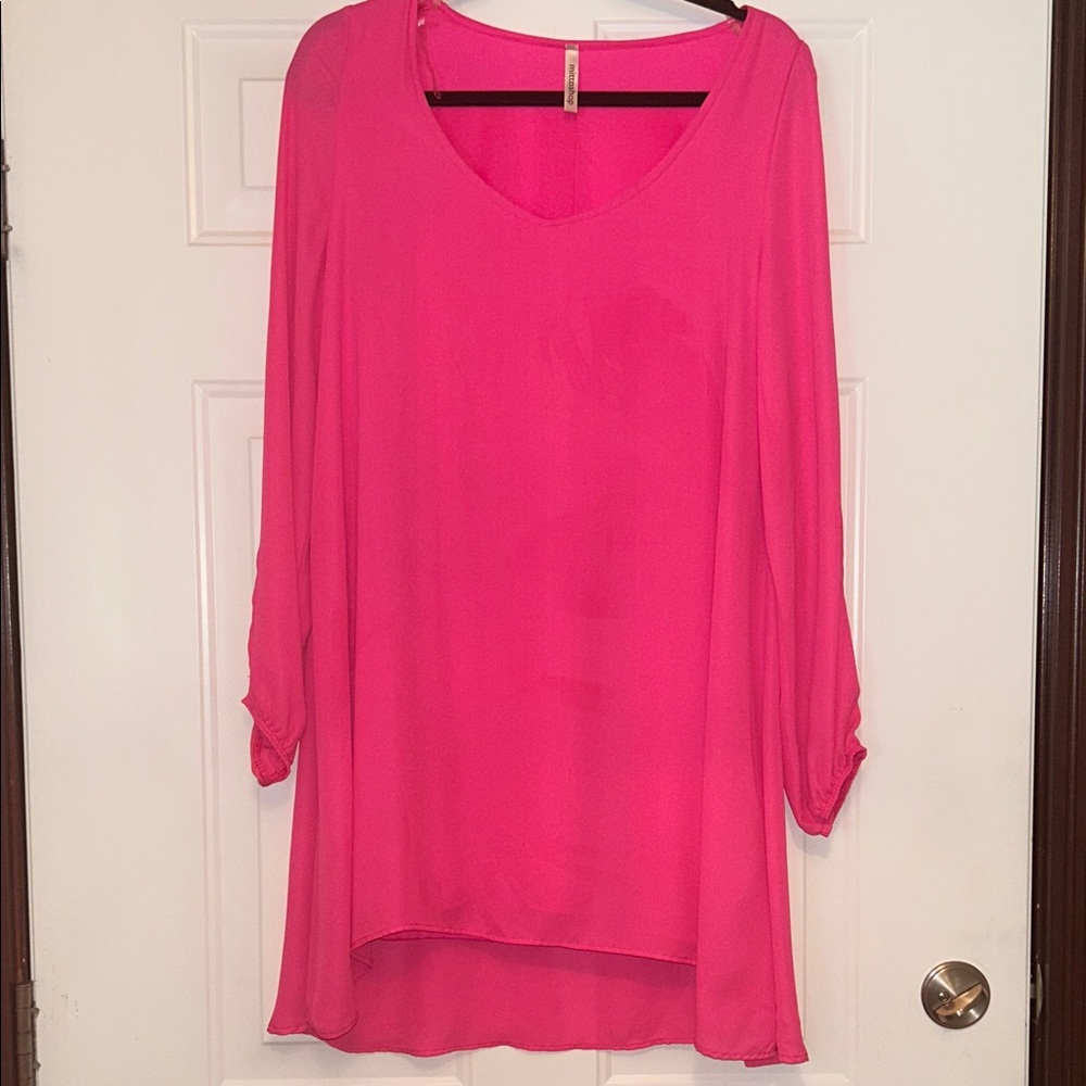 Mittoshop Women's Lined Dress  L Pink Open Sleeves A-Line Lagenlook Relaxed
